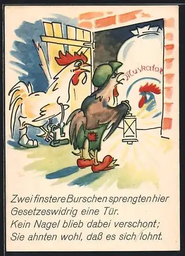 AK Muskator-Futter, Zwei finstere Burschen sprengten hier gesetzeswidrig die Tür...