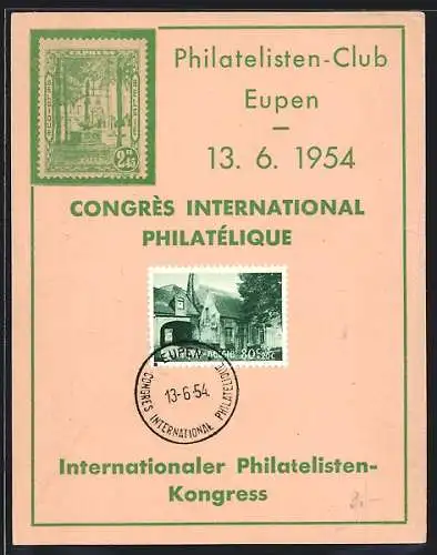 AK Eupen, Congrès International Philatélique 1954, Philatelisten-Club