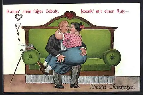 Künstler-AK Dicke Frau auf dem Schoss eines Mannes