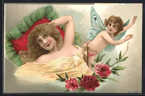 Künstler-AK Kleine Elfe und junge Dame