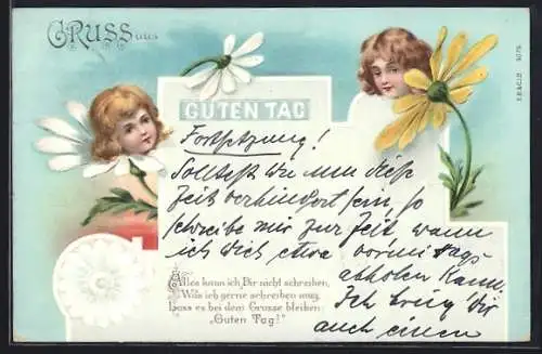 Künstler-AK Kinder wachsen aus Blumen