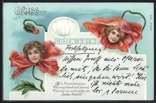 Künstler-AK Kinderköpfe wachsen aus Blumen