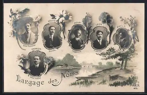 AK Langage des Noms, Paul, Louis, Henri, Léon, Emile, Charles
