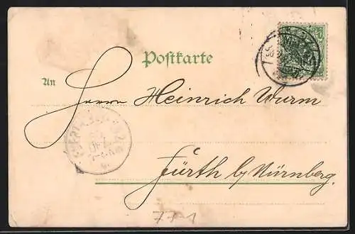 Lithographie Mann spaziert durch den Schnee