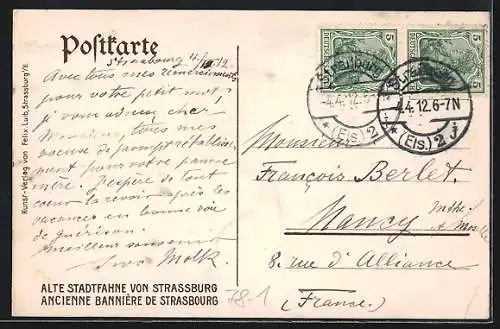 AK Strassburg, alte Stadtfahne von Strassburg