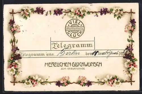 AK Telegramm mit Geburtstagsglückwünschen