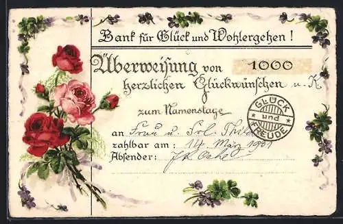 AK Überweisung von Glückwünschen zum Namenstag