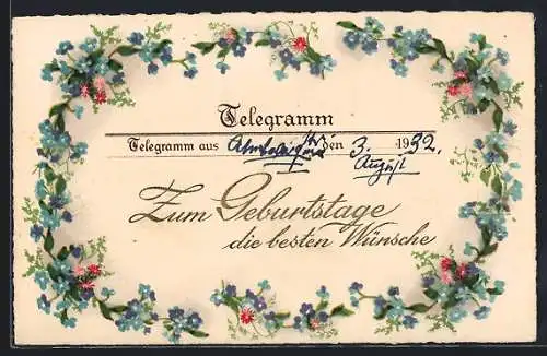 AK Telegramm mit Geburtstagsglückwünschen