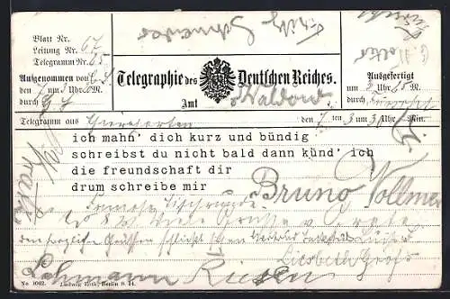 AK Telegramm mit Aufforderung zum Schreiben
