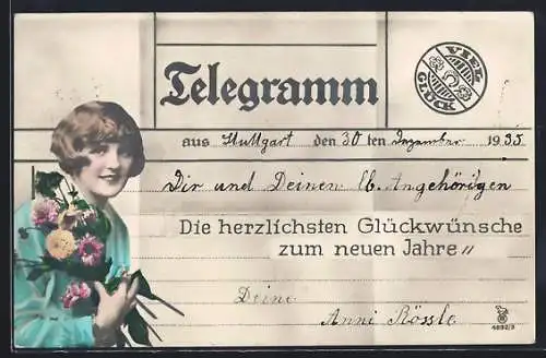 AK Telegramm mit Neujahrsglückwünschen