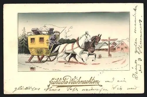 Künstler-AK Postschlitten im Schnee