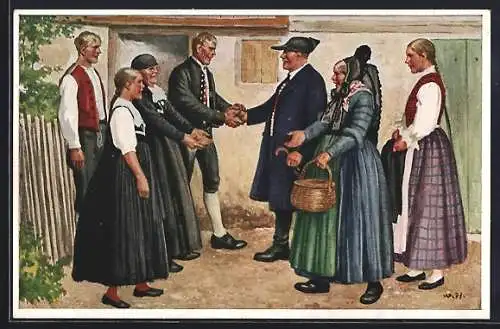 Künstler-AK Schwäbische Volkstrachten aus dem Schwarzwald