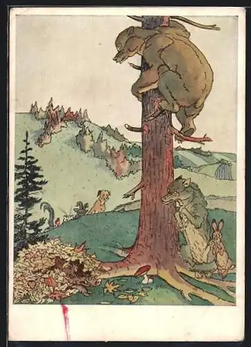 Künstler-AK Märchen von Hund und Wolf