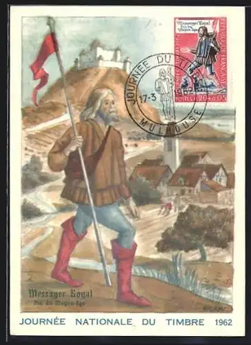 Maximum-AK Journée Nationale du Timbre 1962, Messager Royal, Fin du Moyen Age, Königlicher Bote