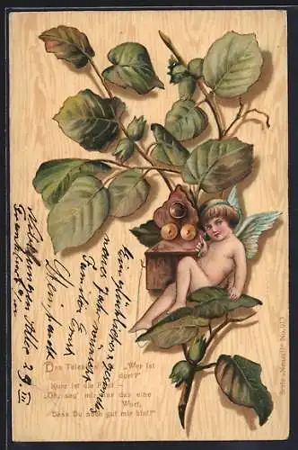 AK Engel auf einem Zweig am Telefon