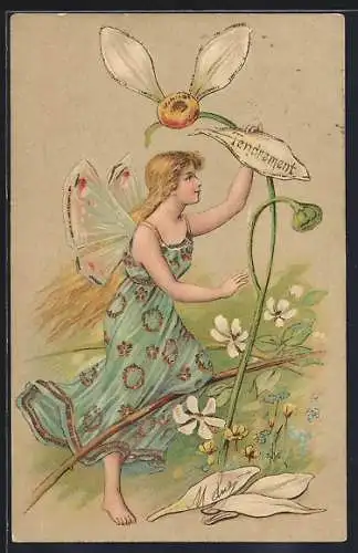 Künstler-AK Elfe mit Blume