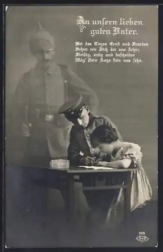 Foto-AK Kinder schreiben an ihren Vater im Felde