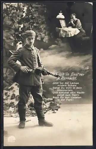 Foto-AK Soldat denkt an seine Frau