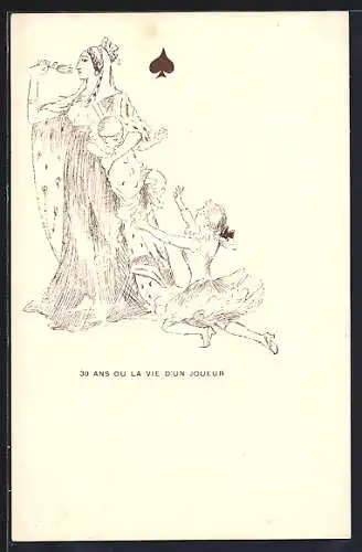 AK Frau trägt Kind als Harlekin im Arm