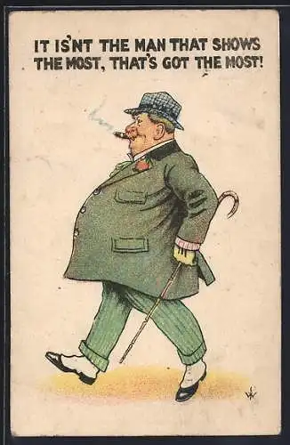 AK Dicker Mann beim Spaziergang, Übergewicht
