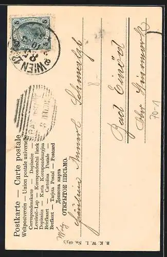 AK Gedankenstriche, die nachdenkliche Frau sehnt ihren Liebsten herbei der hinter ihr steht