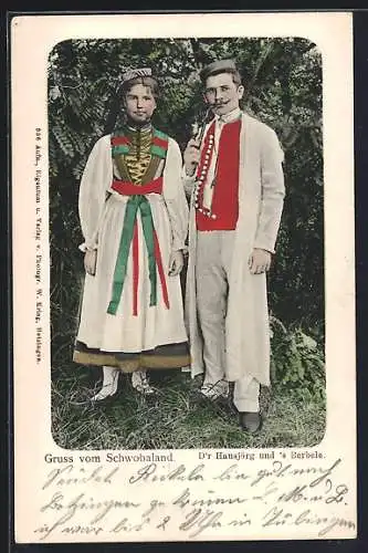 AK D`r Hansjörg und `s Berbele, schwäbische Tracht