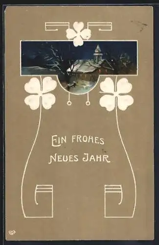 AK Winterliche Szene bei Nacht im Jugendstil-Passeartout