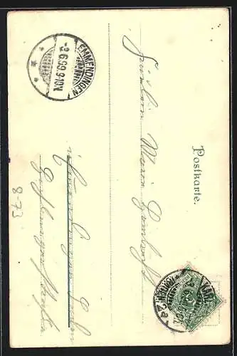 Lithographie Weintrinker grüssen vorbeifahrenden Salondampfer