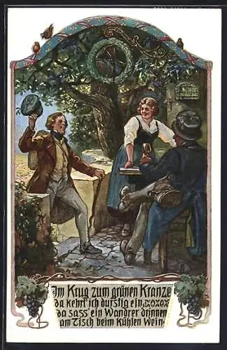 AK Im Krug zum grünen Kranze da kehr ich durstig ein