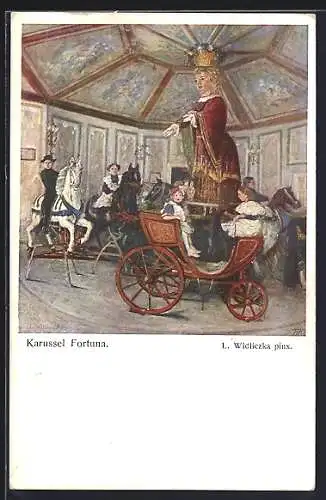 Künstler-AK Karussell Fortuna in einem Raum