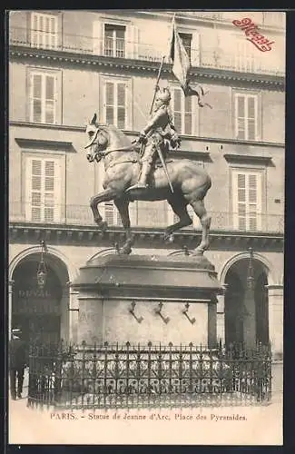 AK Paris, Statue de Jeanne d`Arc, Place des Pyramides, Maggi-Reklame