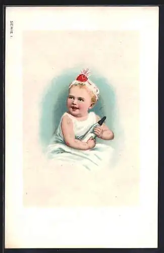 AK Kleinkind mit einer Flasche Milch, Reklame für Nestlé Milchpulver