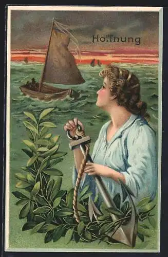 AK Dame mit Anker, Allegorie auf die Hoffnung