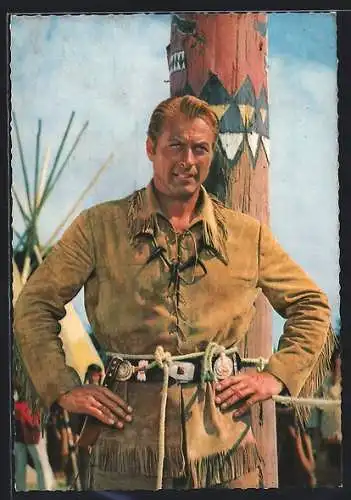 AK Winnetou, Lex Barker, Old Shatterhand wird verurteilt am Marterpfahl zu sterben