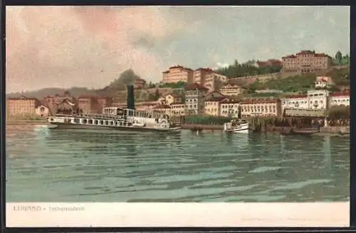 AK Lugano, Teilansicht it Dampferanlegestelle