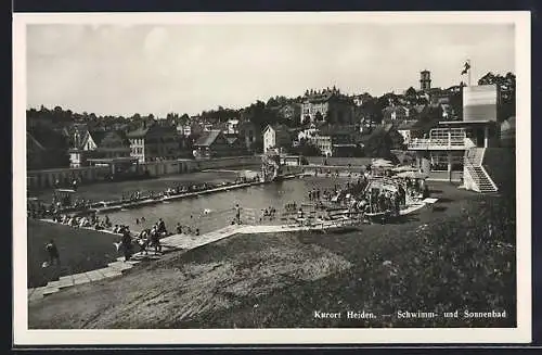 AK Heiden, Schwimmbad mit Turm u. Ortspanorama aus der Vogelschau
