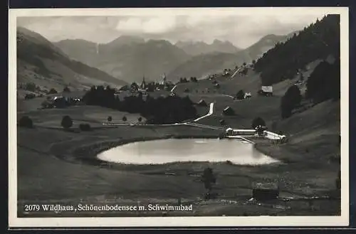 AK Wildhaus, Schönenbodensee mit Schwimmbad, Ort und Gipfelpanorama