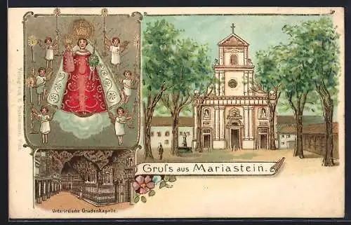 Lithographie Mariastein, Wallfahrtskirche, Unterirdische Gnadenkapelle, Gnadenbild
