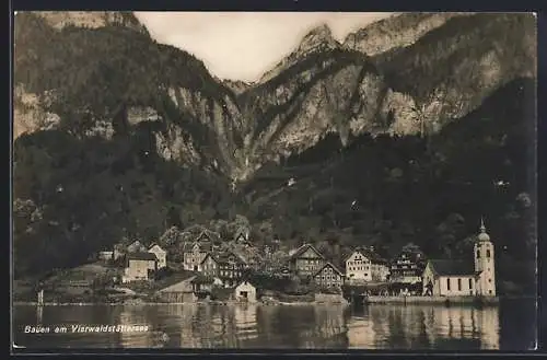 AK Bauen /Vierwaldstättersee, Ortspanorama vom Wasser aus