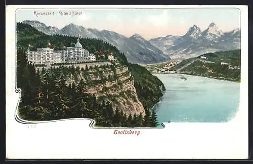 AK Seelisberg, Kuranstalt u. Grand Hotel mit Ortsansicht aus der Vogelschau