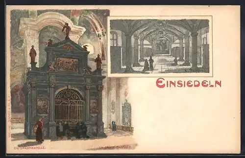 Künstler-Lithographie Einsiedeln, Gnadenkapelle, Innenansichten