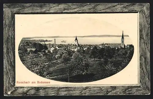 AK Rorschach am Bodensee, Totalansicht gegen den See im Passepartout