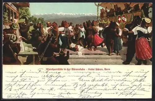 AK Bern, Hotel Bären, Wandgemälde in der Bärenstube