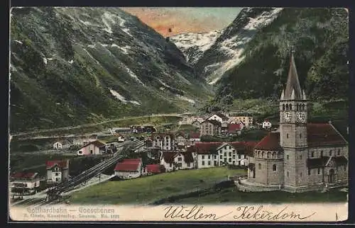 AK Goeschenen /Gotthardbahn, Ortsansicht mit der Kirche