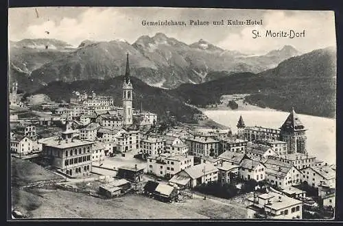 AK St. Moritz-Dorf, Gemeindehaus, Palace und Kulm-Hotel