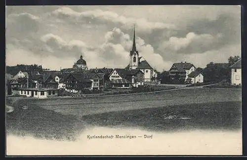 AK Menzingen, Ortsansicht vom Feld aus