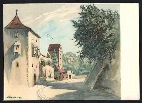 Künstler-AK Schwäbisch Hall, Strassenpartie am Zwinger