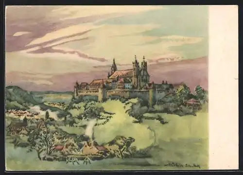 Künstler-AK Schwäbisch Hall, Blick auf Comburg