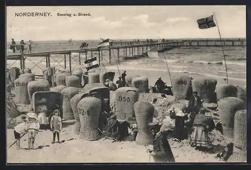 AK Norderney, Seesteg mit Strand