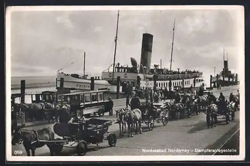 AK Norderney, Dampferanlegestelle mit Dampfer Frisia